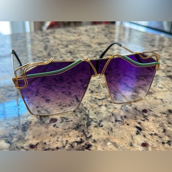 Large Aviator Sunglasses Gold Teal Purple, Artisan Made Unique Festival Unisex - Picture 2 of 15